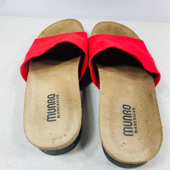 Munro American Red Fabric Stretch Mule Slide Slip On Wedge Sandal Women 6,5M - Picture 5 of 7